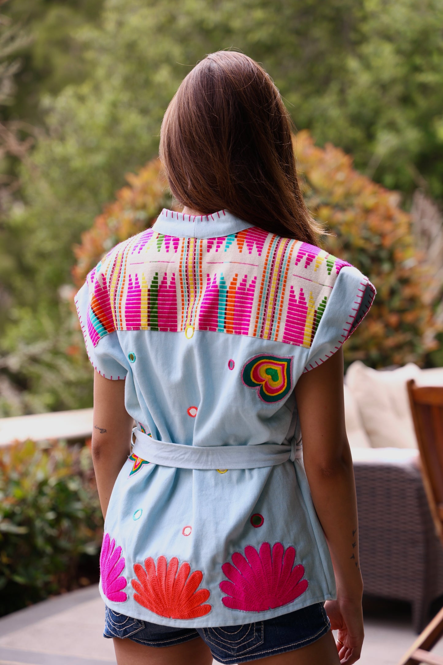 Pastel Embroidered Belted Vest
