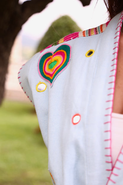 Pastel Embroidered Belted Vest
