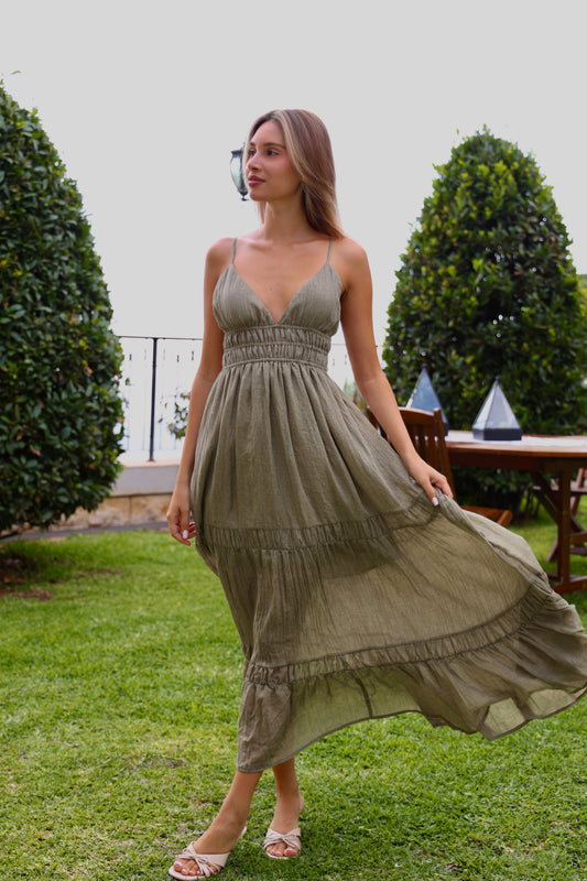 Olive Linen Maxi Dress
