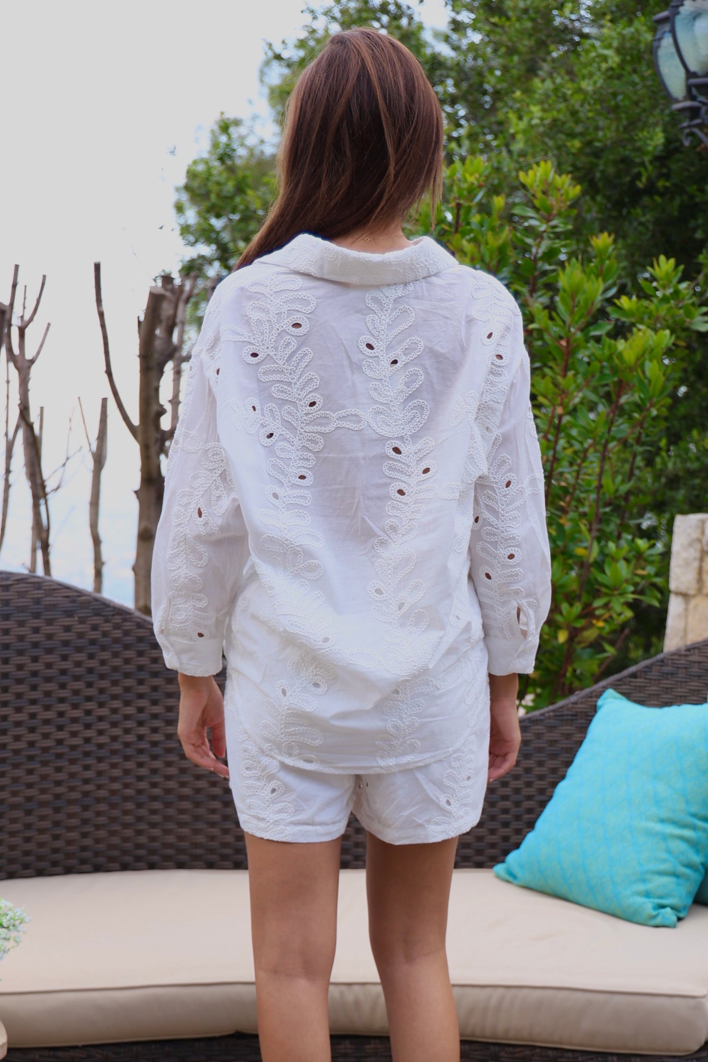 White Sequin Embroidered Two-Piece Set
