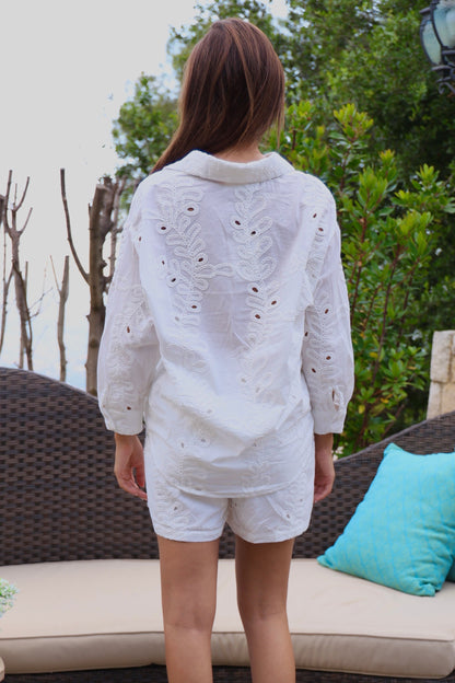 White Sequin Embroidered Two-Piece Set