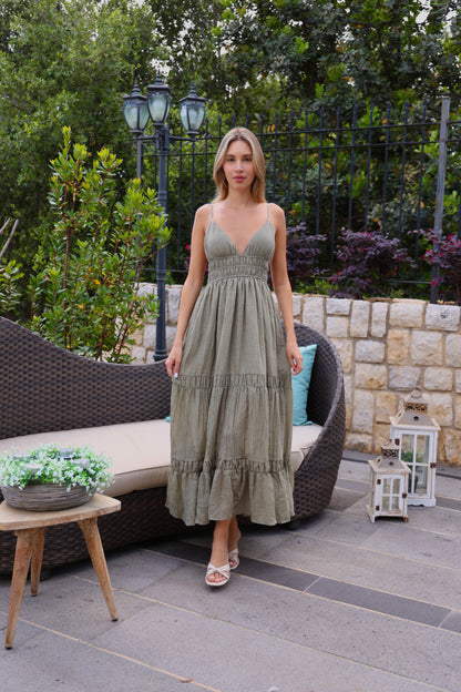 Olive Linen Maxi Dress