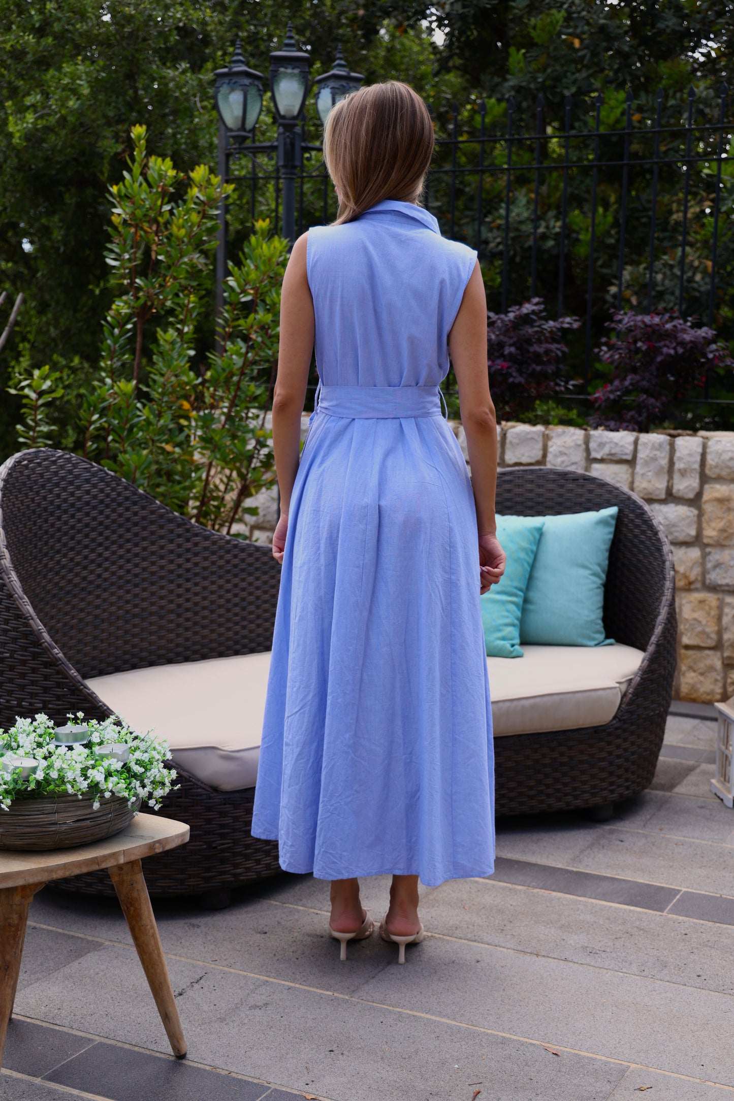 Sky Blue Embellished Shirt Dress