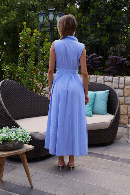 Sky Blue Embellished Shirt Dress