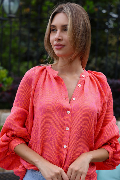 Coral Shell Print Blouse