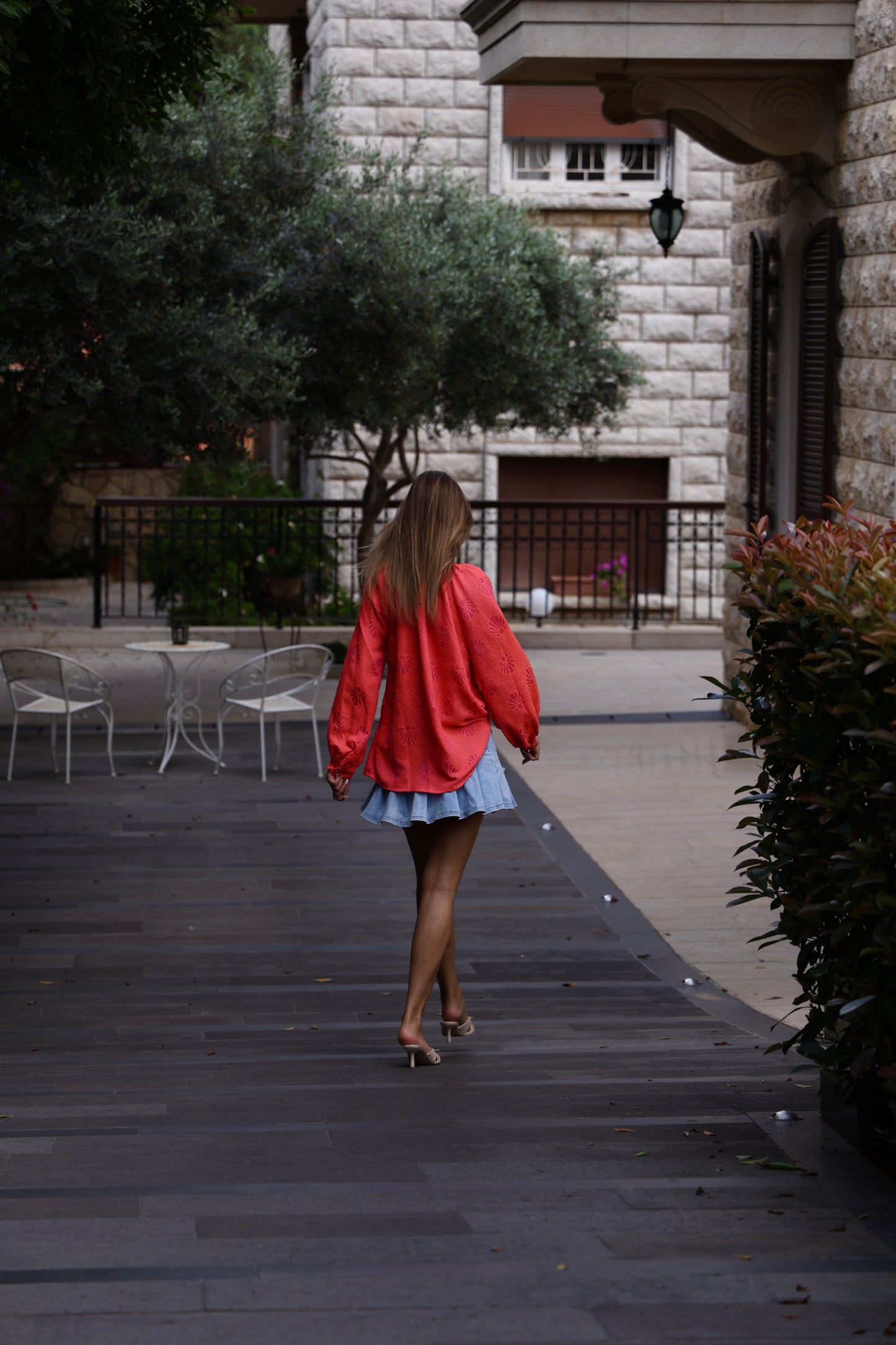 Coral Shell Print Blouse