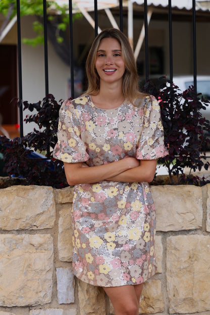 Pastel Floral Sequin Mini Dress
