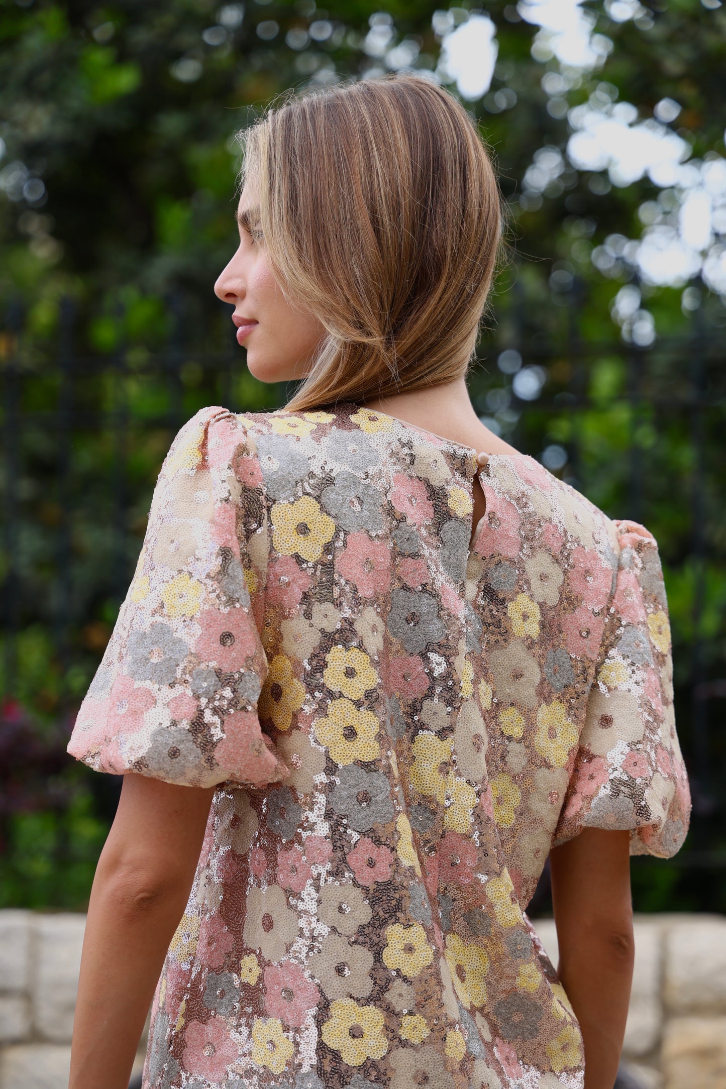 Pastel Floral Sequin Mini Dress