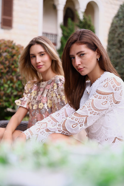 White Guipure Lace Vest & Shorts Set