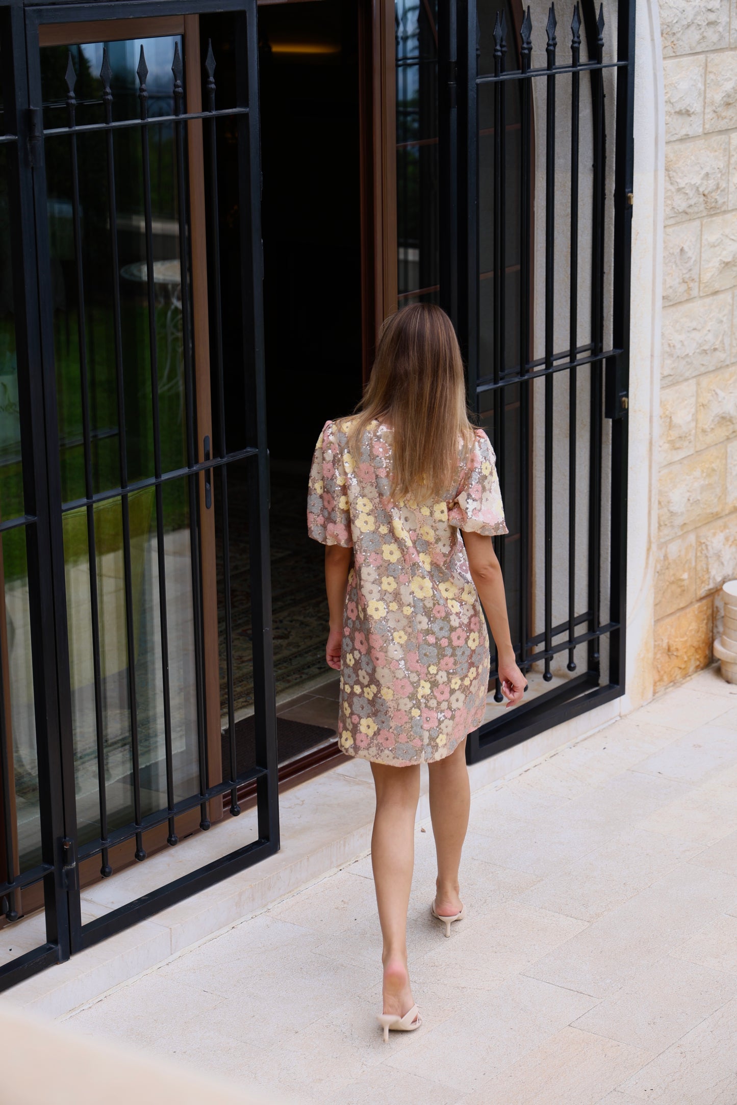 Pastel Floral Sequin Mini Dress