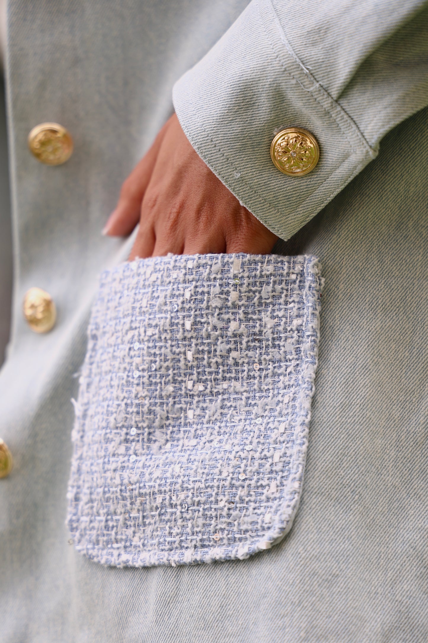 Light Blue Tweed-Trim Co-Ord Set
