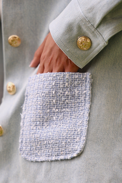 Light Blue Tweed-Trim Co-Ord Set