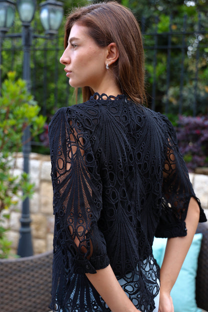 Black Guipure Lace Top