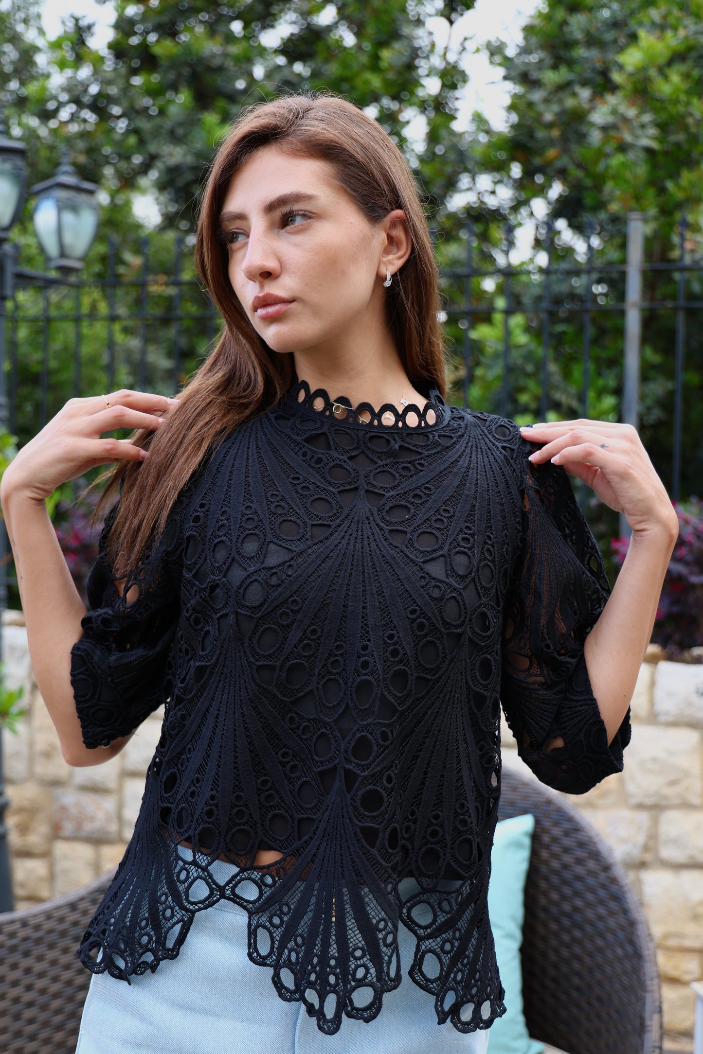 Black Guipure Lace Top