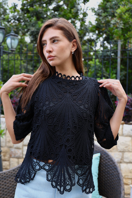 Black Guipure Lace Top