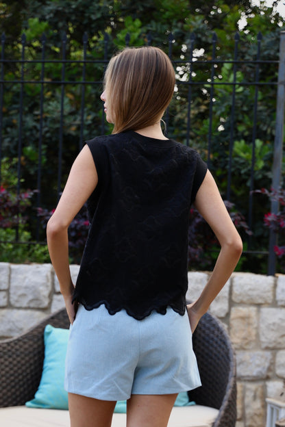Black Textured Lace Top
