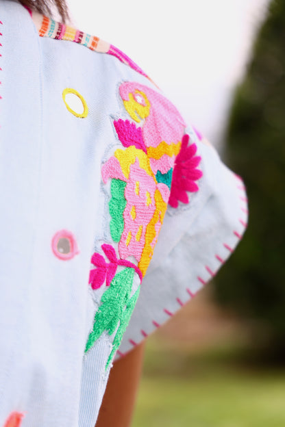Pastel Embroidered Belted Vest